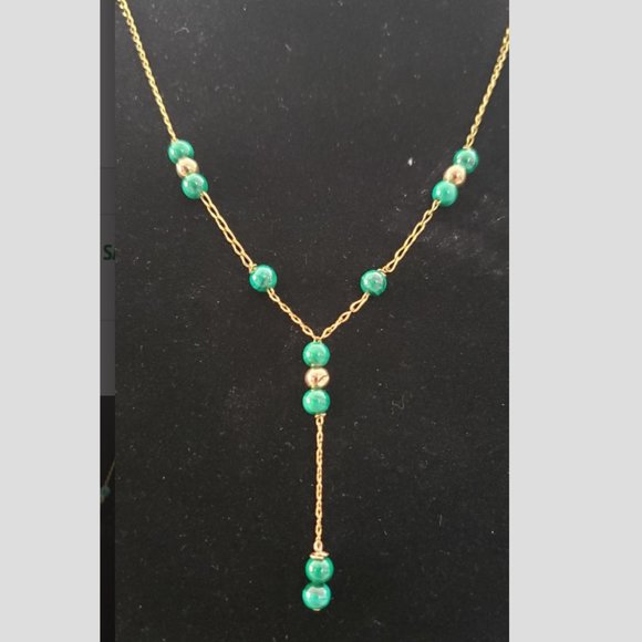 Jewelry - BEAUTIFUL 14K MALACHITE BEAD DROP NECKLACE